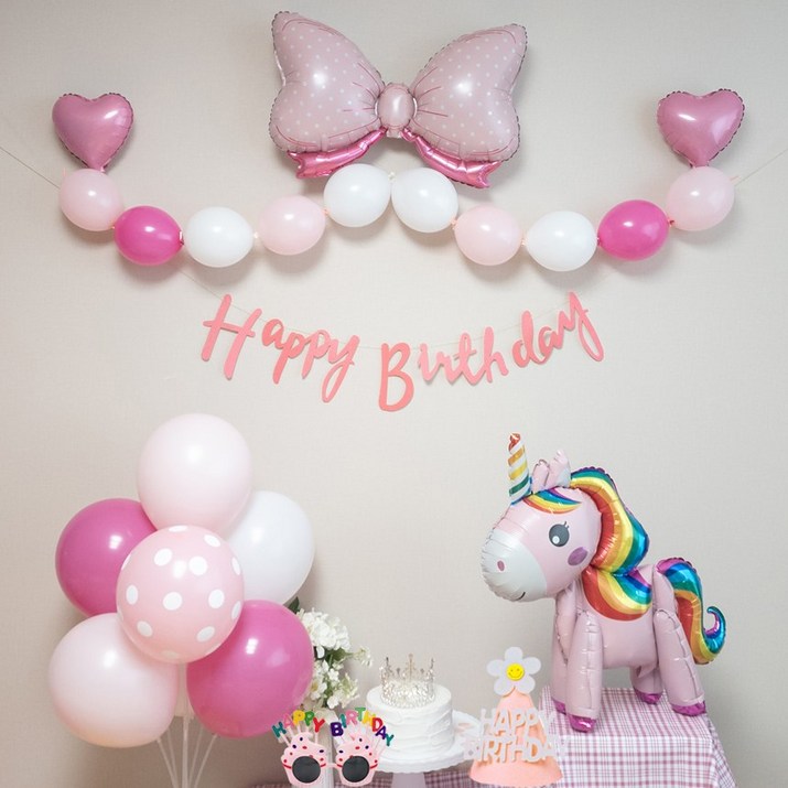 연지마켓 생일풍선 생일파티용품 리본풍선 세트, 핑크 아기유니콘 세트 연지마켓 생일풍선 생일파티용품 리본풍선 세트, 핑크 아기유니콘 세트