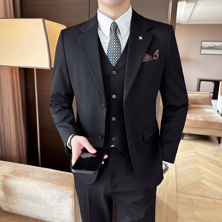 티티콩 남성 가을 캐주얼 투버튼 정장 결혼식 면접 하객룩 세트 3피스슈트조끼바지