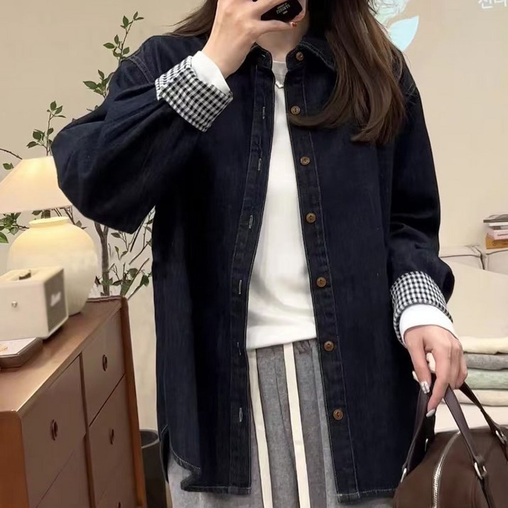 여성 빅사이즈 데님 셔츠 가을 오버핏 긴팔 청자켓 남방