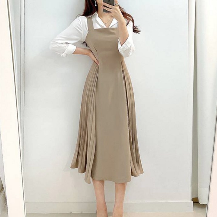 비비에모 사이드 플리츠 라인 예쁜 뷔스티에 원피스 02950