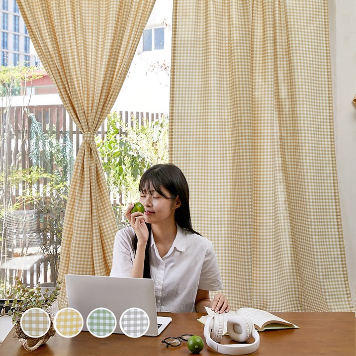 바자르 모노체크 가리개 커튼