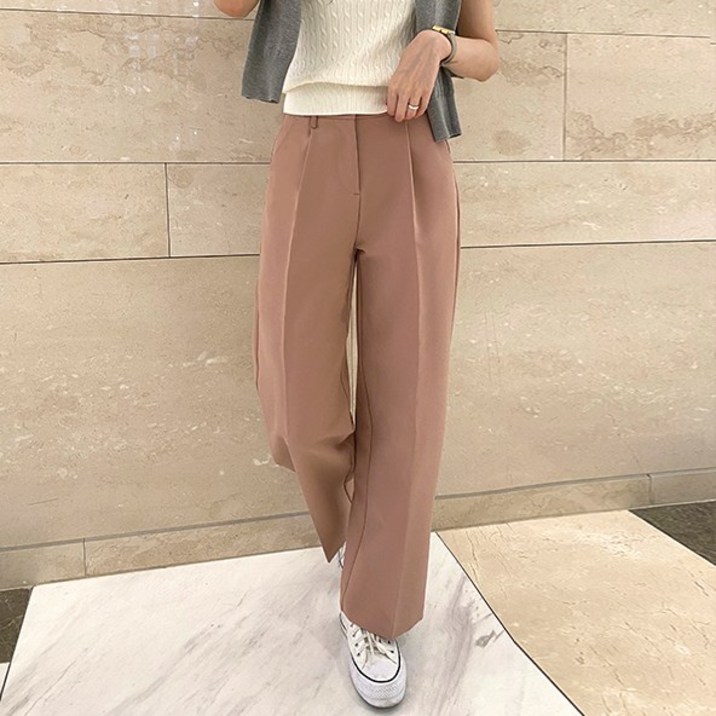 핫투 사계절 스판 좋은 여성 핀턱 와이드 슬랙스