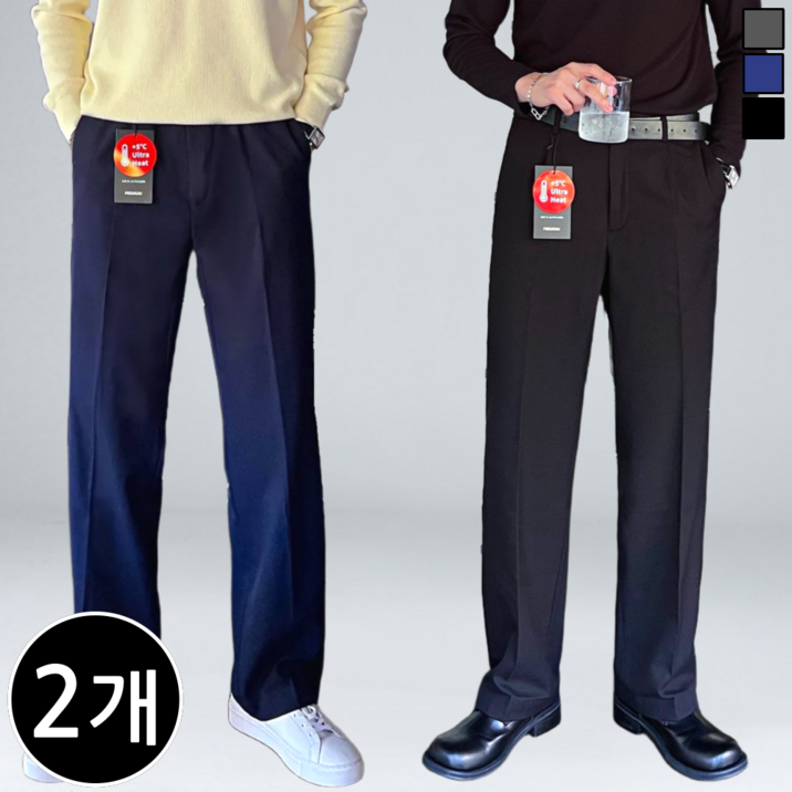 [1+1] 남자 겨울 링클프리 스판 기모 세미 와이드 슬랙스 팬츠 (6367-2)