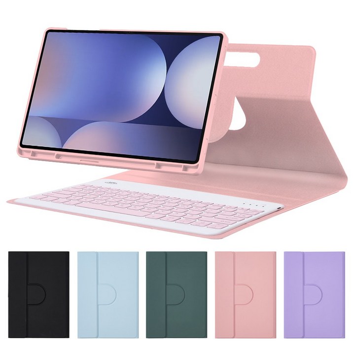 삼성 갤럭시탭 S9 FE 플러스 12.4인치 룬드 마그네틱 분리형 블루투스 키보드 케이스 S9 S8 S7 S7FE 공용, 핑크, 1개