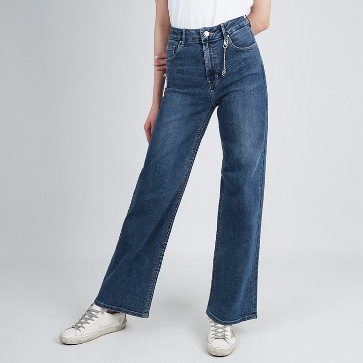 게스 여성 청바지 클린스티치 와이드 미디엄블루 YO1D0015