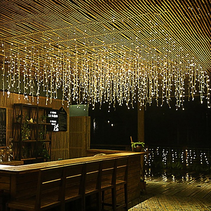 크리스마스 LED 24V 고드름 전구 캠핑 줄조명 파티라이트 154구, 웜색 전원코드 포함, 1개