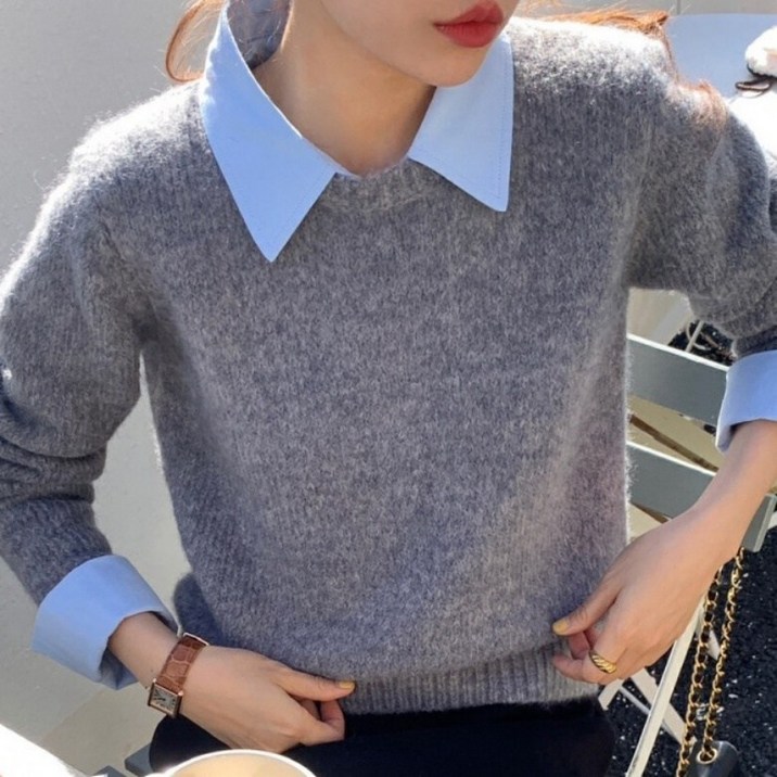 아이엠몽 여성 셔츠 레이어드 니트 티셔츠