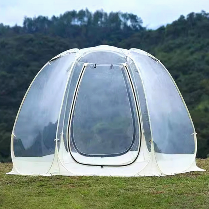 울프피크 투명 PVC 텐트 원터치 쉘터 바람막이 캠핑 대형 동계캠핑 야외 천막 방수, 00I밀크티베이지