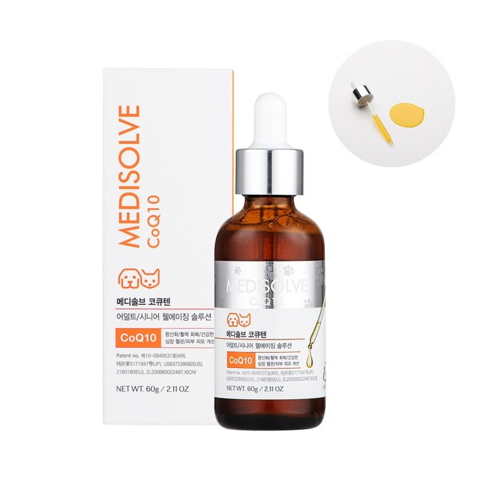 메디솔브 코큐텐 60g 강아지 고양이 영양제 액상 종합 면역 심장 기관지 기침, 120회분, 면역/항산화, 1개