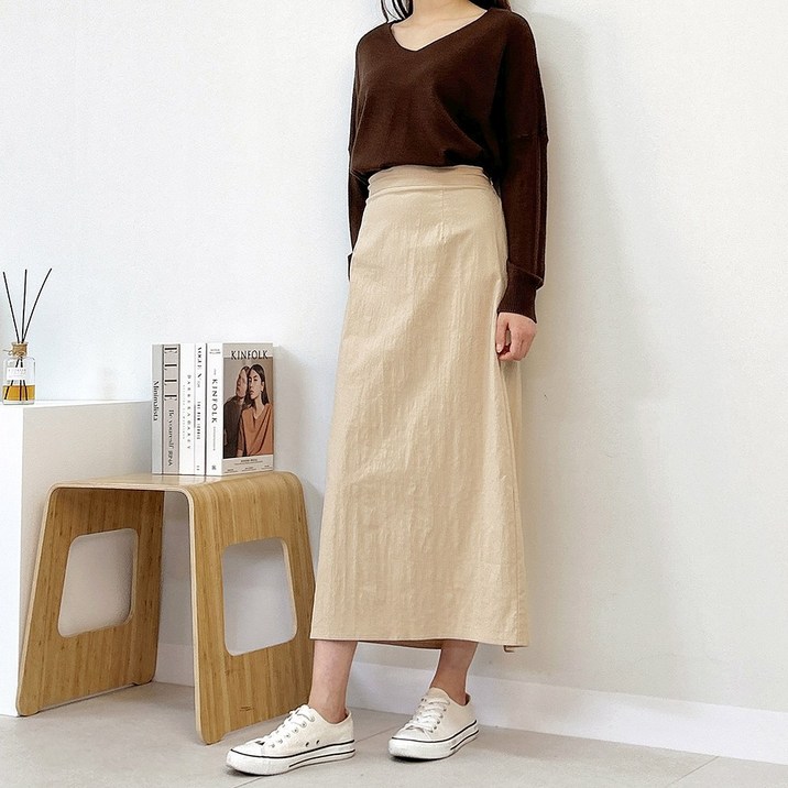 대니 밴딩 스커트 미디/롱 2기장 빅사이즈 S~3XL 뒷밴딩/뒷트임 여성 H라인 스커트 스판치마 면 봄 여름 가을 하객룩 캐쥬얼