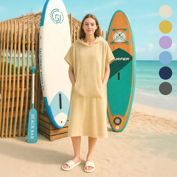 헤임프 고급 극세사 성인용 서핑 비치 판초 타월, 1개, 오트밀베이지