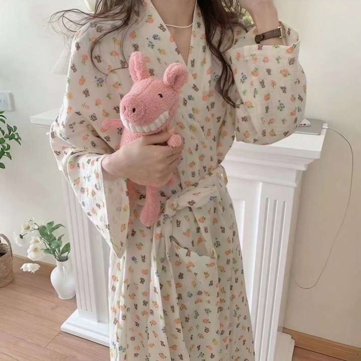 앞날창창 여리여리한 잠옷 샤워가운 XL, 1개, 꽃