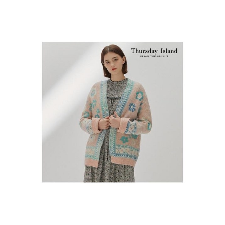 써스데이아일랜드 Thursday Island 플라워 자카드 롱 가디건T218MCD244W