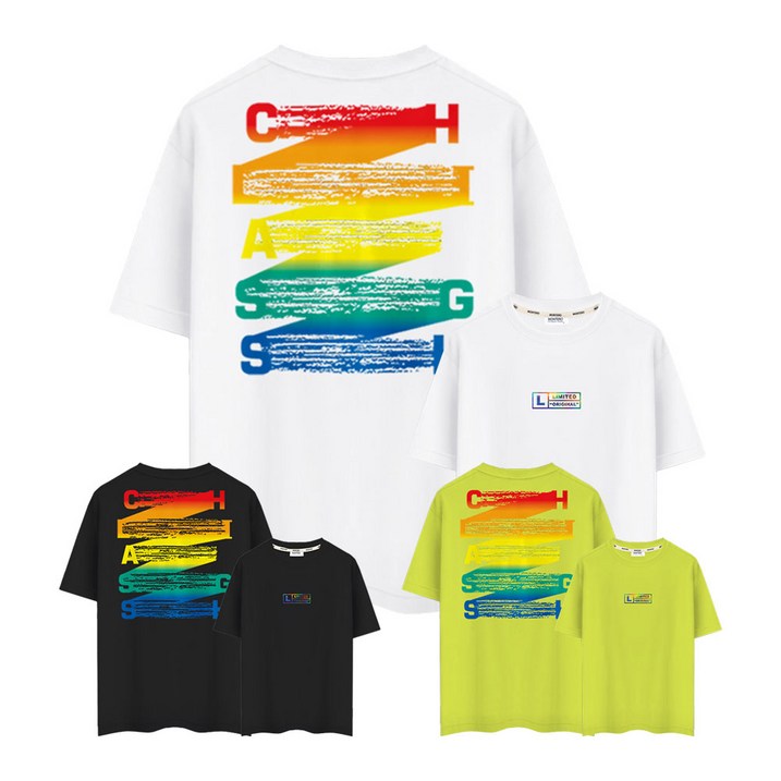 제네브 국내생산 남여공용 M3XL 반팔 프린트 티셔츠 레인보우  3color