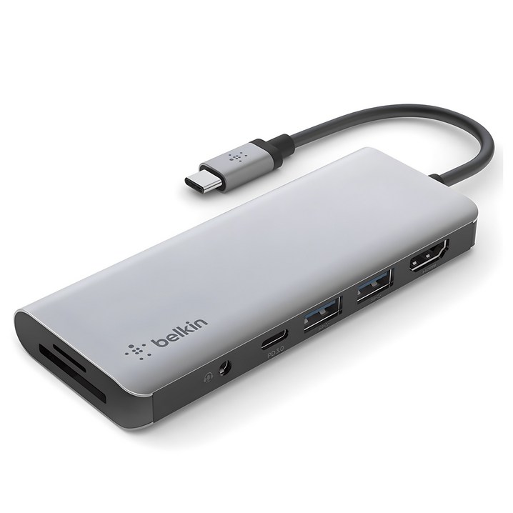 벨킨 connect USB 7in1 멀티 포트 허브 AVC009bt, 그레이, 1개