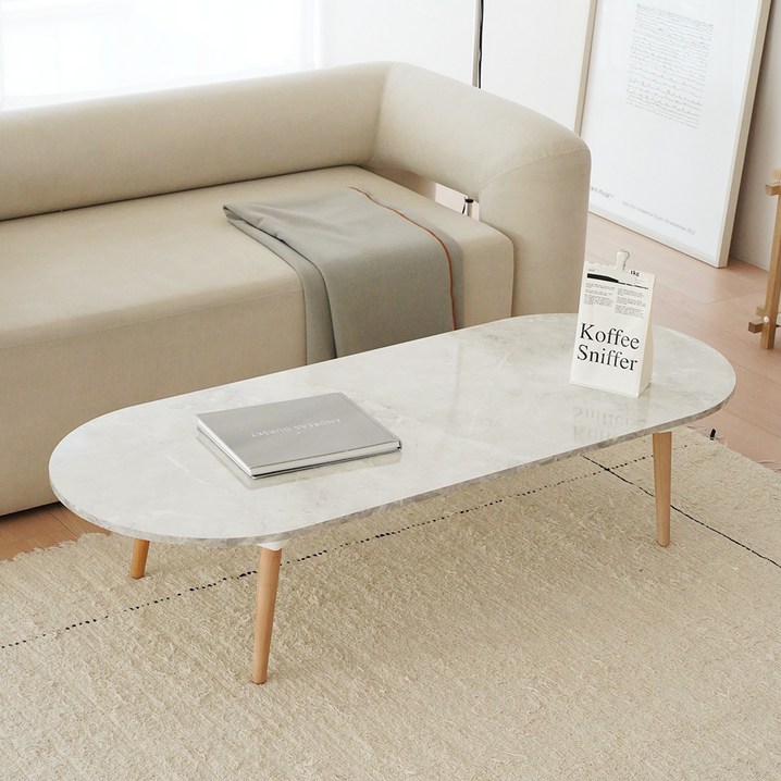 레몬트리 국내제조 E0 LPM 우드 접이식 타원형 900 테이블, 클래식 마블