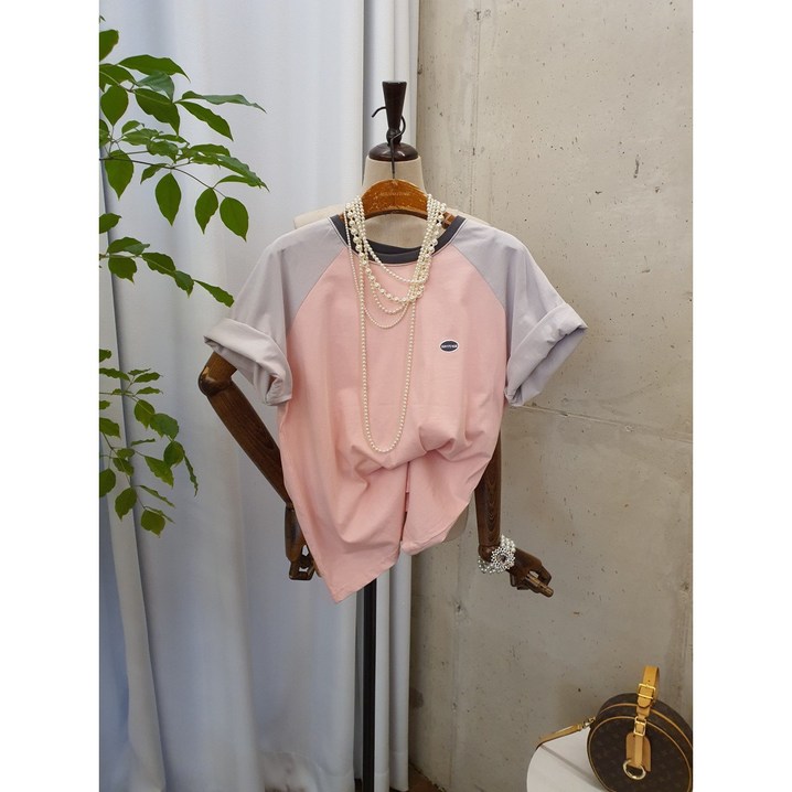 여름신상 무배 이넙 나그랑 배색 라운드 반팔 티셔츠