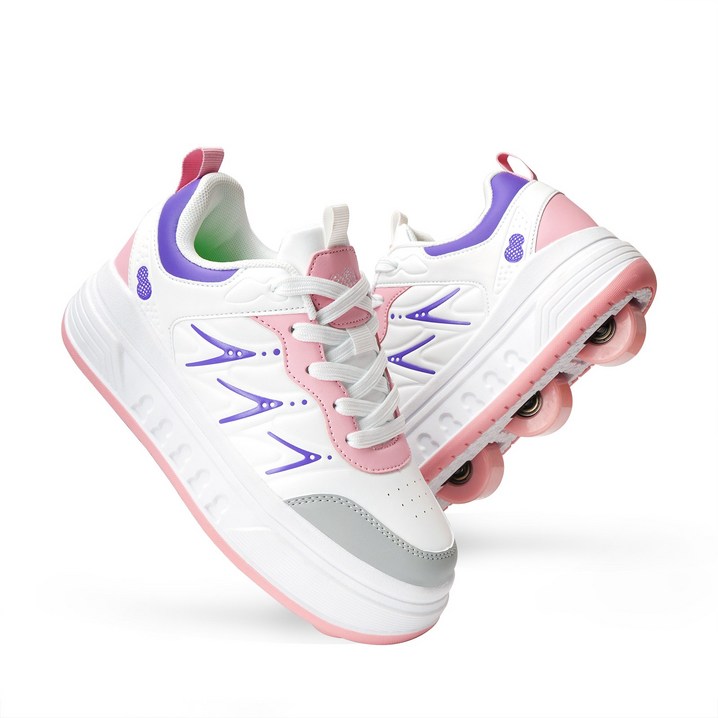 바퀴 달린 신발 간편한 롤러슈즈 4륜 롤러 스케이트화 스케이트 롤러 남녀 롤러스케이트 바퀴신발, 흰색, 1개