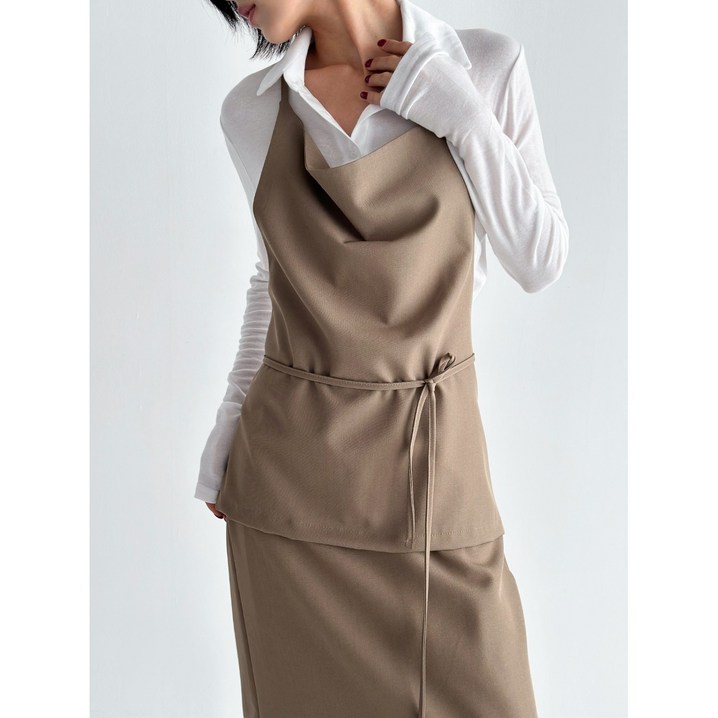 LIONHU 국내제작 여성 뷔스티에 레이어드 드레이프 랩스타일 앞치마 데일리룩