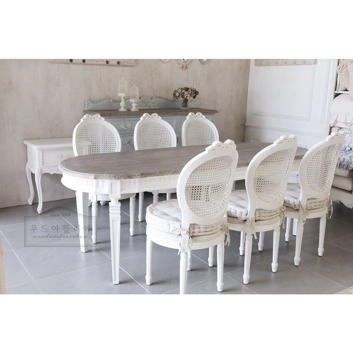 첼시 다이닝 테이블, 모던프렌치 쉐비시크 우드아뜰리에 4인용 6인용 8인용 식탁, 6인용, 딥크림내추럴우드