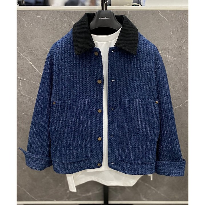 리버클래시 25FW 다크블루 트위드 와플패턴 오버핏 데님 셔츠 자켓 LLF32602DG