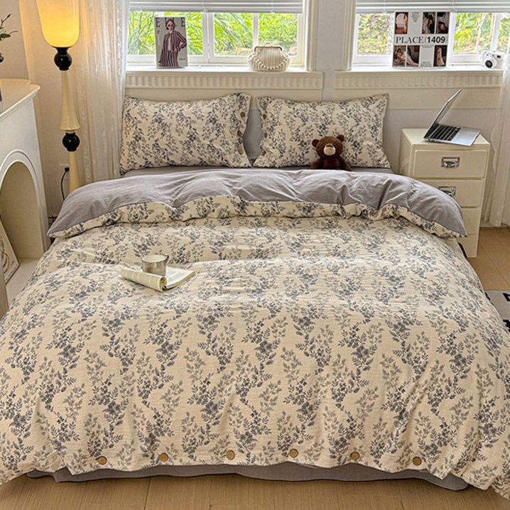 리진 플로아 린넨 이불커버 퀸 200X230cm, 그레이