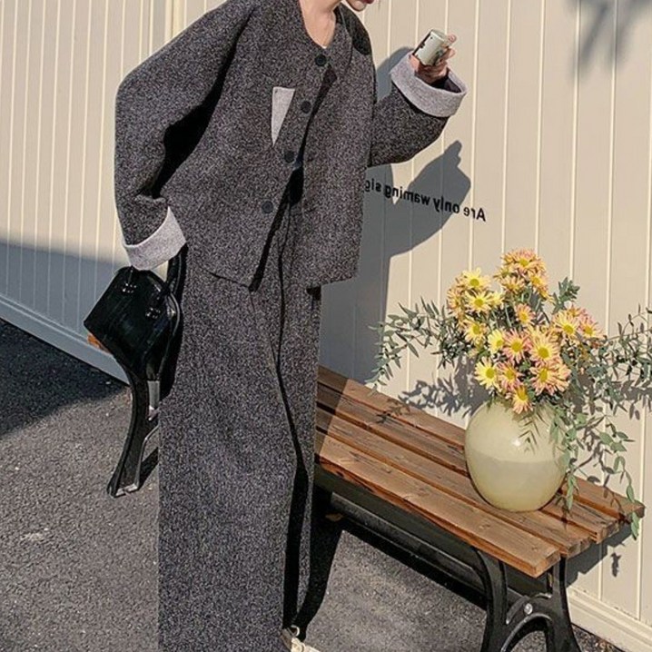 TIMEPURE 프리미엄 여성 와이드 팬츠 정장 세트 여자 빅사이즈 캐주얼 수트 상하의세트