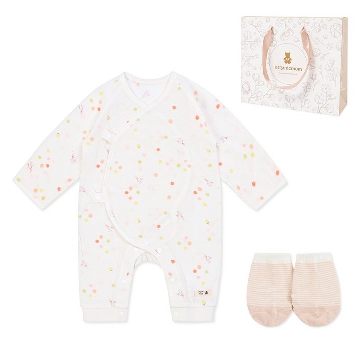 오가닉맘 출산 선물 얇은면 레브린배내가운 + 라인오가닉양말 선물세트 MJR7SC08_MHSNBW13 + 목화기프트백
