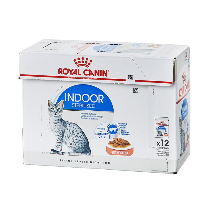 로얄캐닌 어덜트 고양이 그레이비 인도어 습식 파우치 사료, 닭+돼지, 85g, 12개