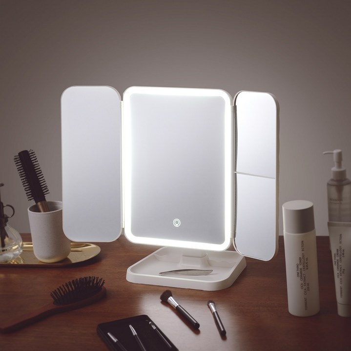 나쥬랑 LED 탁상 거울 접이식 화장 접이식 거울 메이크업 무선 조명
