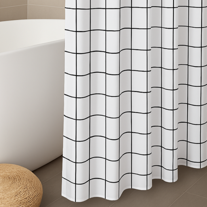 라로미 물튐방지 패브릭 샤워커튼, 화이트체크, 1개