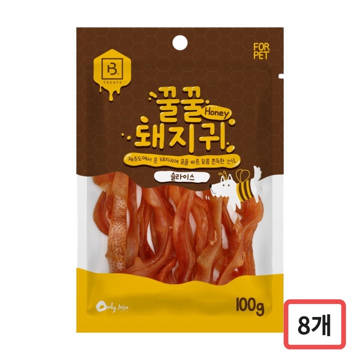 브리더랩 쫀득쫀득 꿀꿀 돼지귀 제주도 돼지귀 슬라이스, 8개, 100g