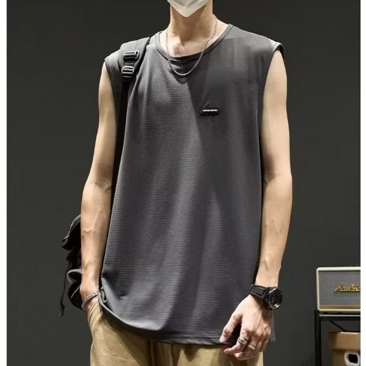 쌍천 남성 민소매 빅사이즈 나시 메쉬  스포츠 헬스 솔리드 티셔츠 1+1 나시 A25080814