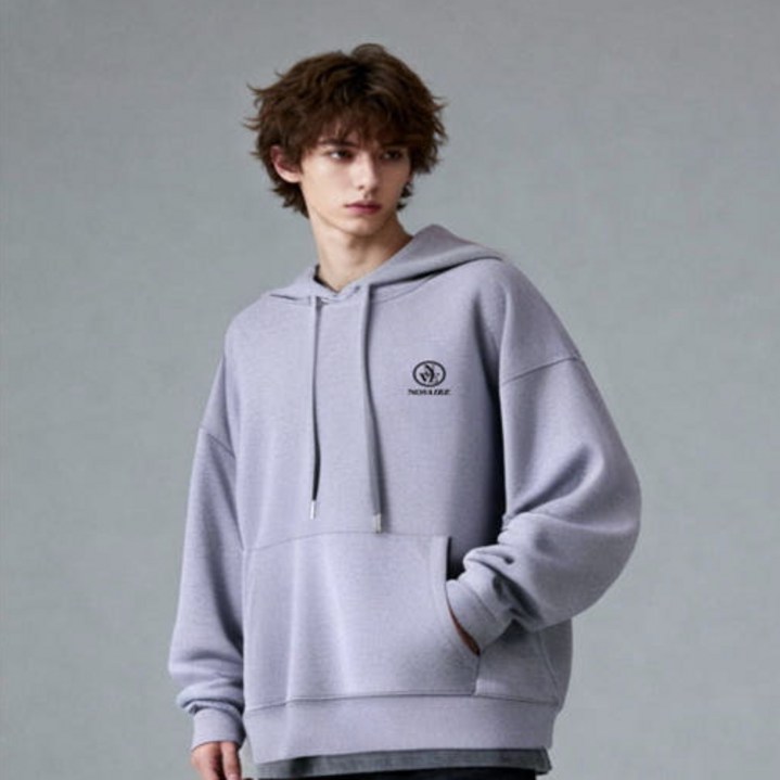 노베어 베이직 로고 그래픽 나염 프린팅 오버핏 후드티
