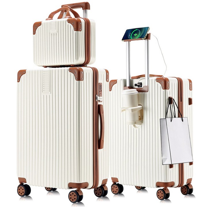 [3년AS/1+1] 초경량 캐리어 2종 세트 USB충전거치대 360도 저소음 휠 기내용 여행용 케리어 20인치 24인치 26인치 28인치