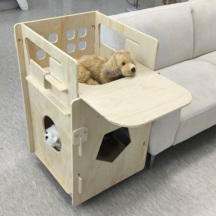 소형 숨숨집 높이조절 강아지식탁의자 강아지집, 미송나무