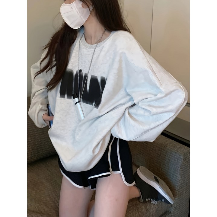 레터 프린트 풀오버 스웨트셔츠 캐주얼 긴팔 크루넥 스웨트셔츠여성 의류TTXX245524