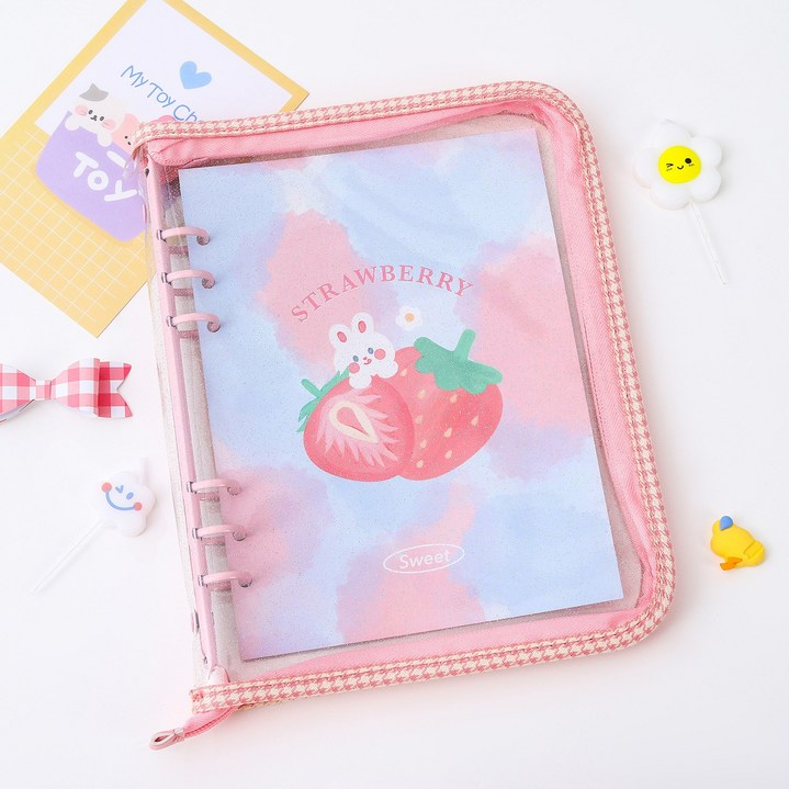 하루공작소 A5 6공 바인더 속지포함 포카앨범 다이어리 커버, 체리블라썸 핑크