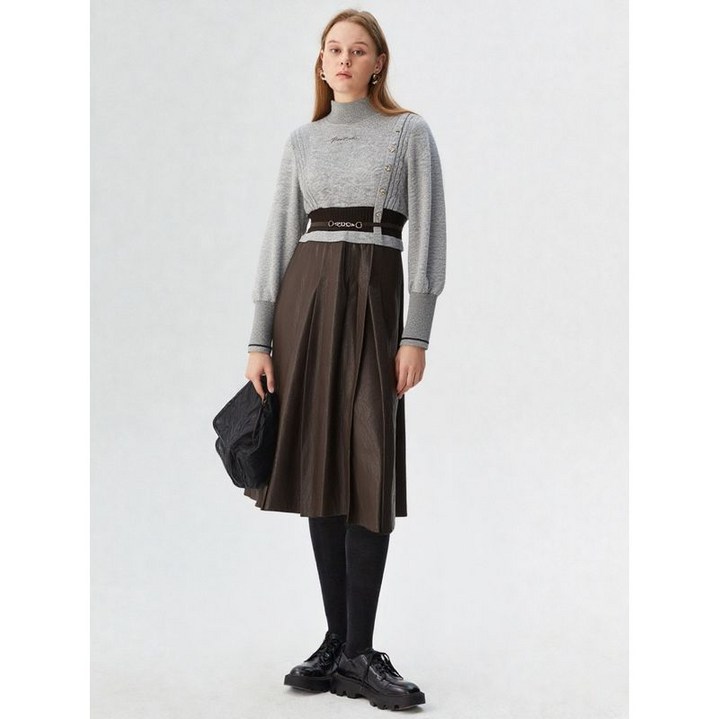 에고이스트 멜란지그레이 래더 스커트 배색 믹스 원피스 EN4WO160