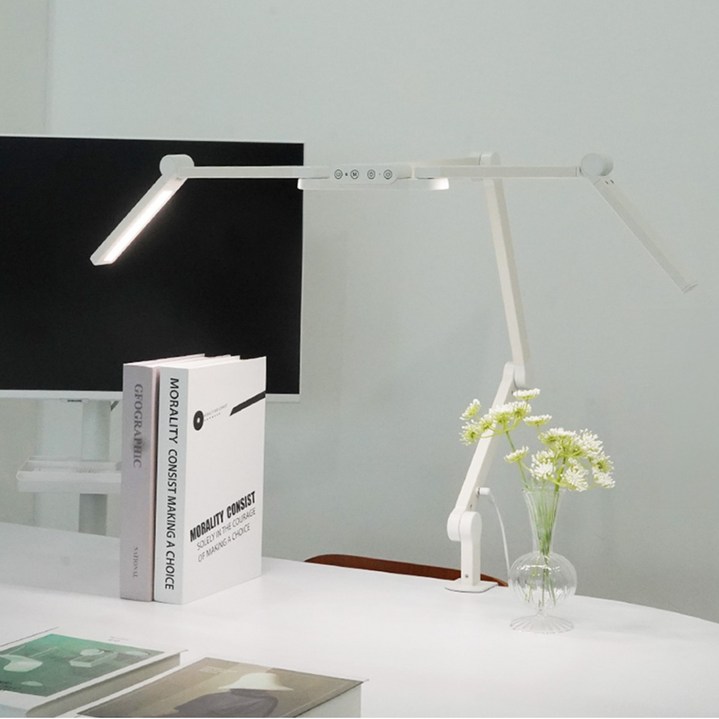 룩스베러 STDL04 스탠드 삼성 시력보호 와이드 책상스탠드 공부등 독서등 조명, 화이트클램프+리모컨