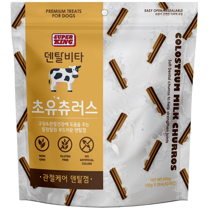 슈퍼킹 강아지 덴탈비타 초유츄러스 강아지 덴탈껌 관절케어, 50개입, 관절케어, 500g, 1개 슈퍼킹 강아지 덴탈비타 초유츄러스 강아지 덴탈껌 관절케어, 50개입, 관절케어, 500g, 1개
