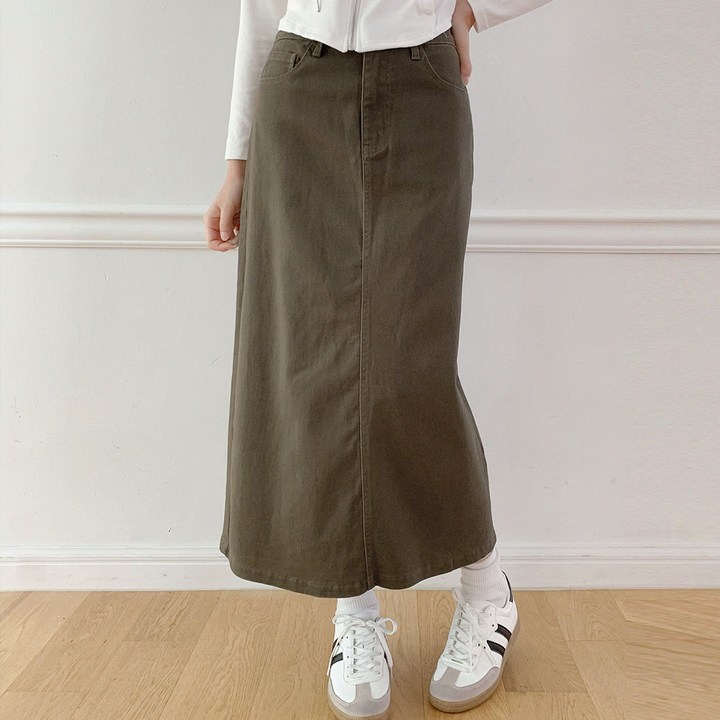 플랜데이 여성용 숏미디움 기장 키라 코튼 밴딩 롱 스커트
