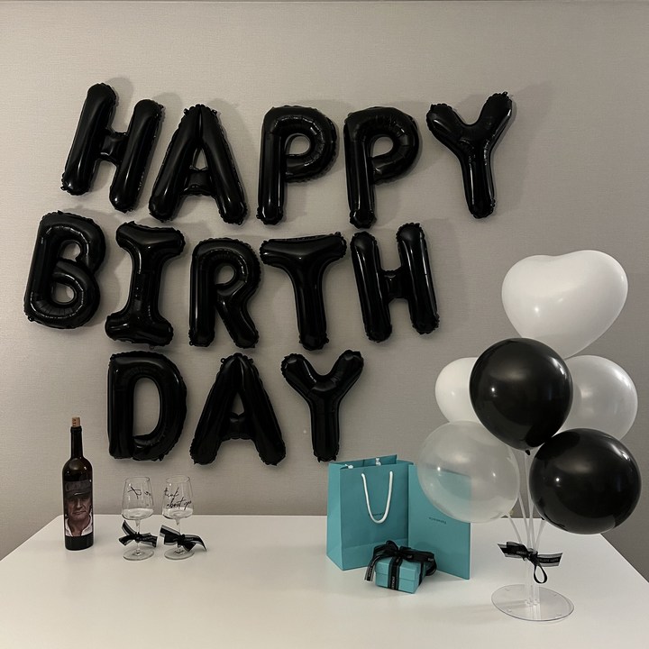 하피블리 연인 생일이벤트 풍선 가랜드 생일 파티 용품 세트, 블랙, 1세트 하피블리 연인 생일이벤트 풍선 가랜드 생일 파티 용품 세트, 블랙, 1세트