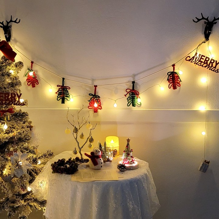 벽타는산타 미니트리 마크라메 가랜드 크리스마스 트리 벽 장식 홈 카페 소품 겨울 인테리어, 단품
