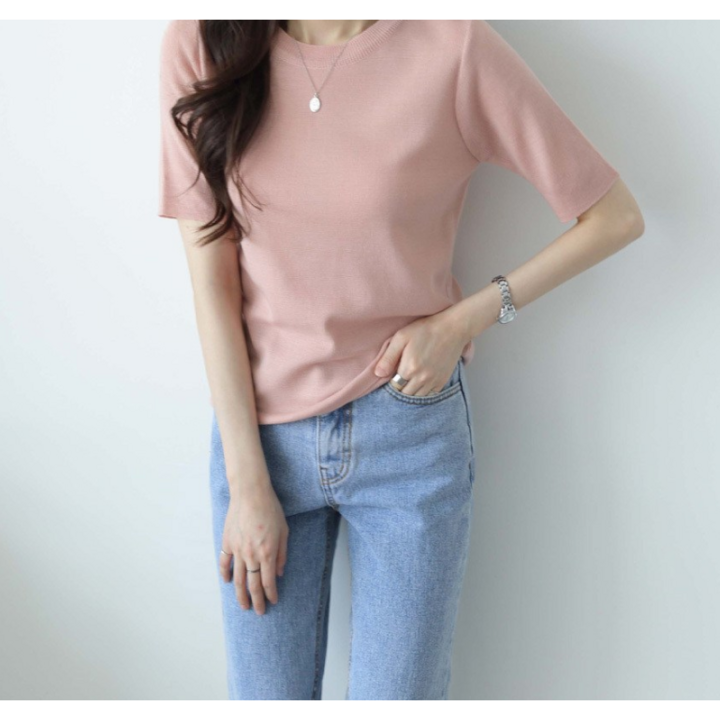 제니트 여성용 오담 라운드넥 반팔 니트 n1796