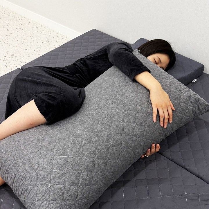 등편한 빵빵한 누빔솜 등받이 발 침대 대형 침대 쇼파 허리 쿠션 커버포함 100×60, 모던그레이누비