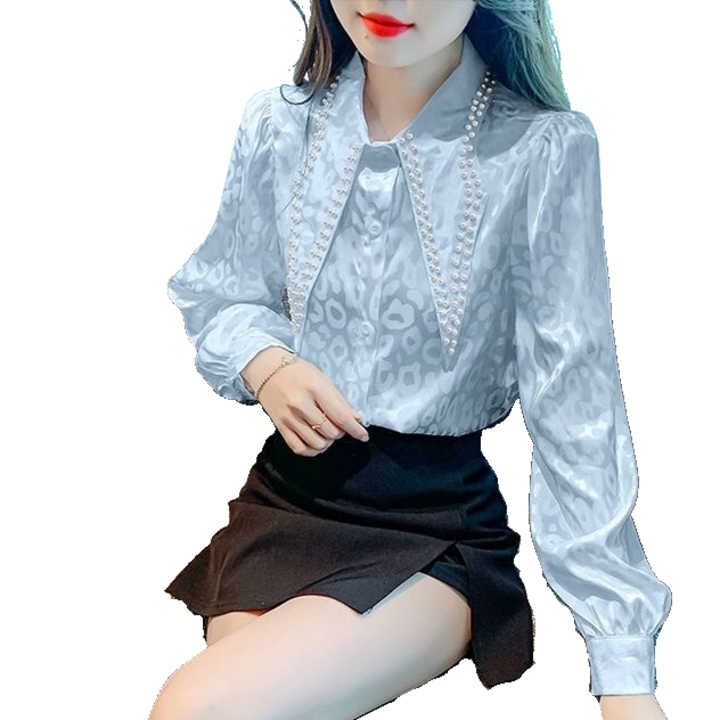 호피 자카드 구슬박기 칼라 퍼프 남방 뉴타임즈 02CW2605
