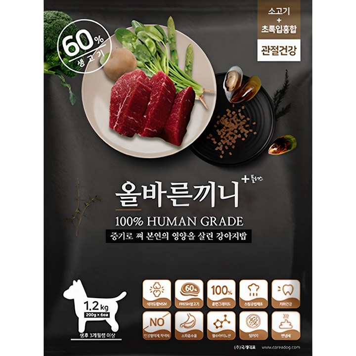 국개대표 강아지 올바른끼니 기능성 사료, 뼈관절강화, 1.2kg, 1개