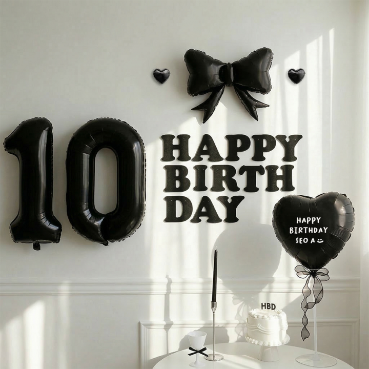 파티몬 생일 풍선 가랜드 리본 파티 용품 숫자 이니셜 세트 소품 이벤트, 숫자 10 풍선 리본 생일 풀팩