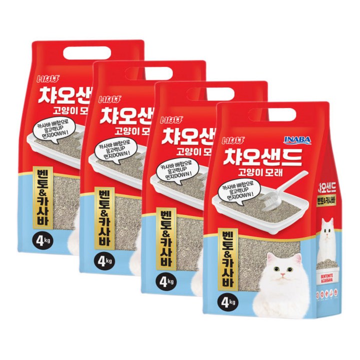 이나바 응고형 챠오샌드 벤토  카사바 고양이 모래, 4kg, 4개, 벤토카사바